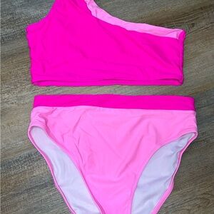 Pink One-Shoulder Bikini Set